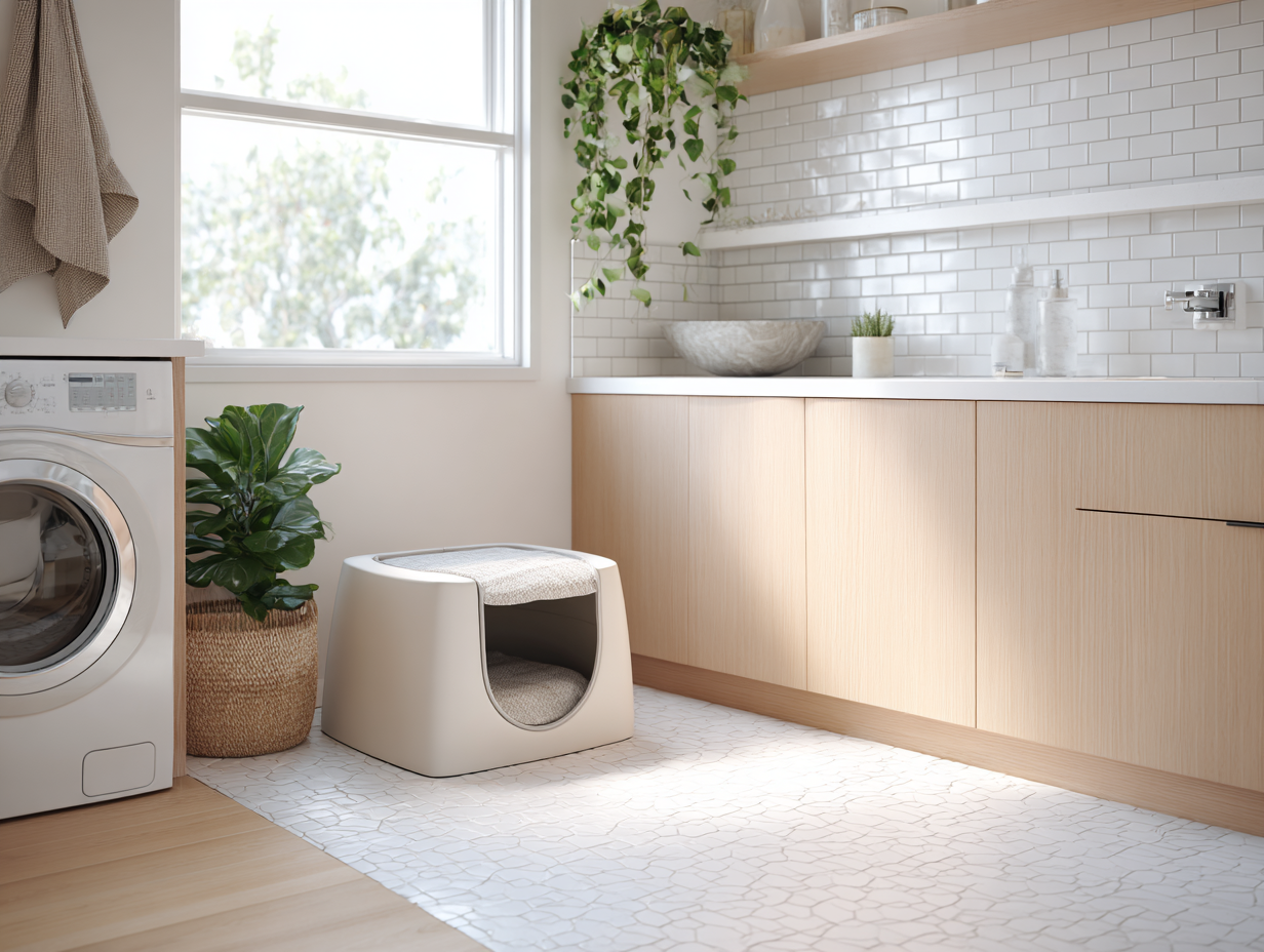 Clean litter box in modern home